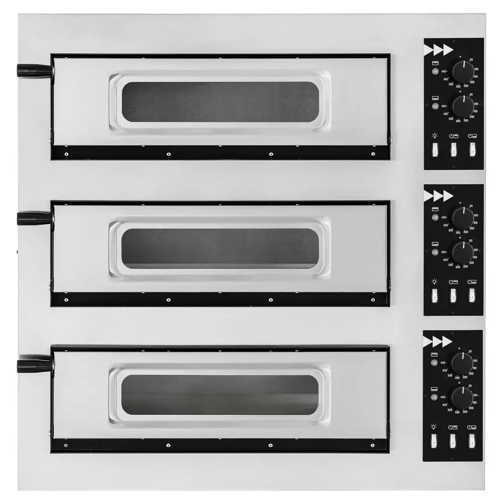 Prismafood Pizzaoven | Prismafood Nero | Elektrisch | 1+1+1x ø45cm (en600x400) | 45°c/450°c | 12kw (400v) | 915x690x900(h)mm