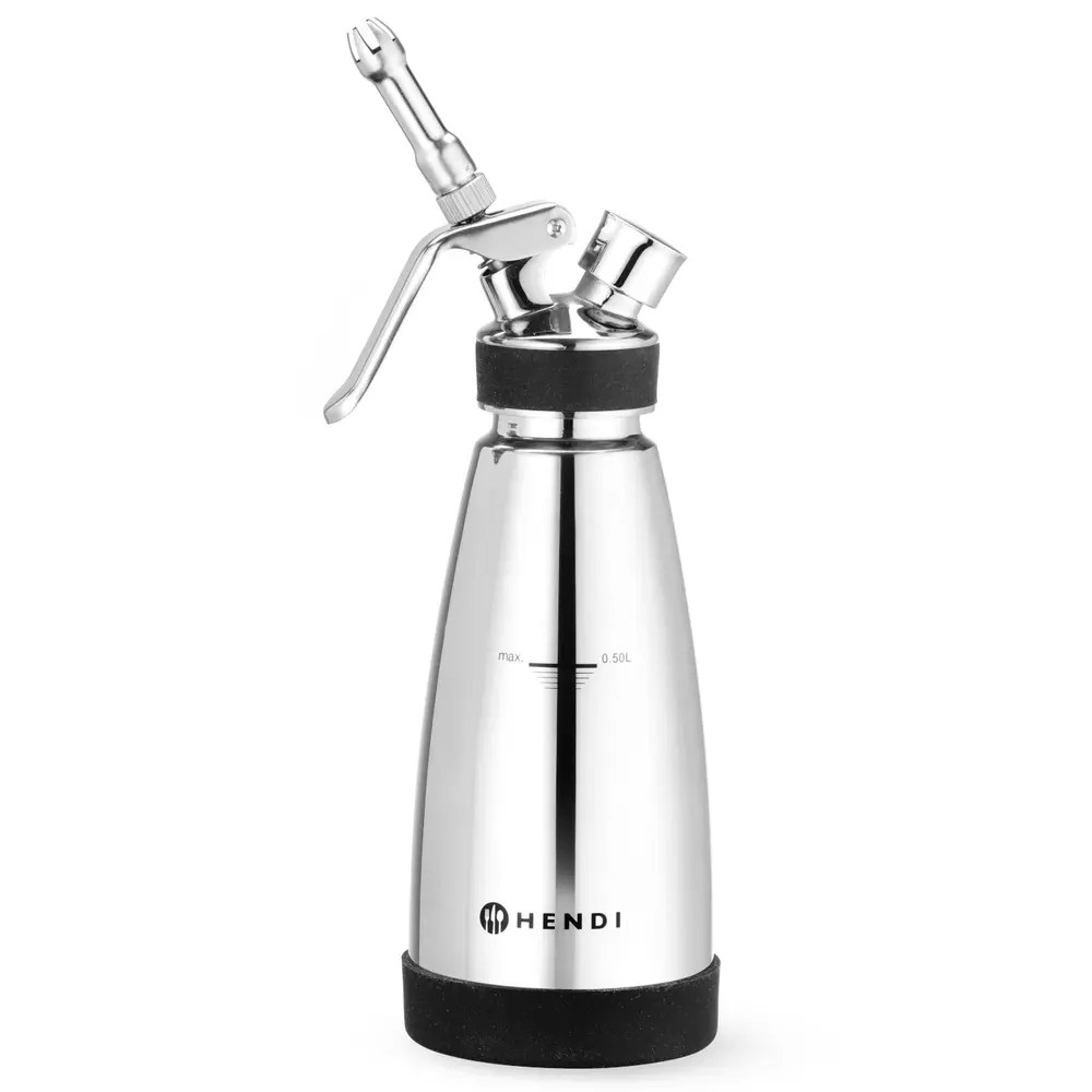 Hendi Slagroomapparaat | Thermo Whipper | Rvs | 0.5l | 3 Spuitmonden | Dubbelwandig | ø95x275(h)mm