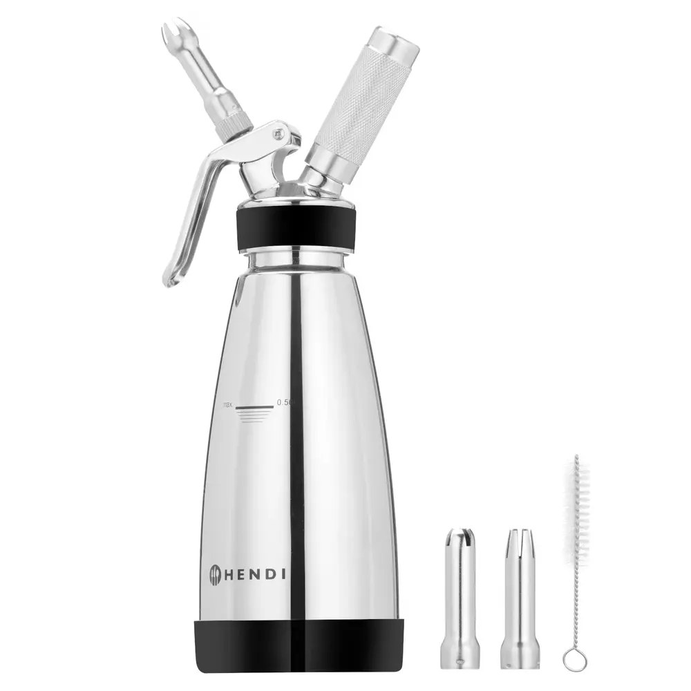 Hendi Slagroomapparaat | Thermo Whipper | Rvs | 0.5l | 3 Spuitmonden | Dubbelwandig | ø95x275(h)mm