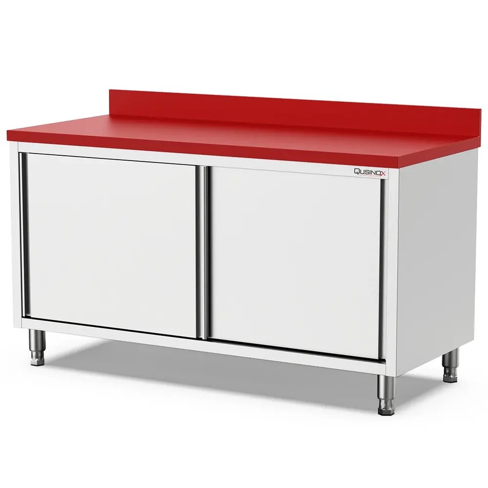Qusinox Snijwerkbank | 700 Line | Rvs/polyethyleen | Schuifdeuren | Diepte 700 | Hoogte 900 | Breedte 1200-1600 | Achteropstand