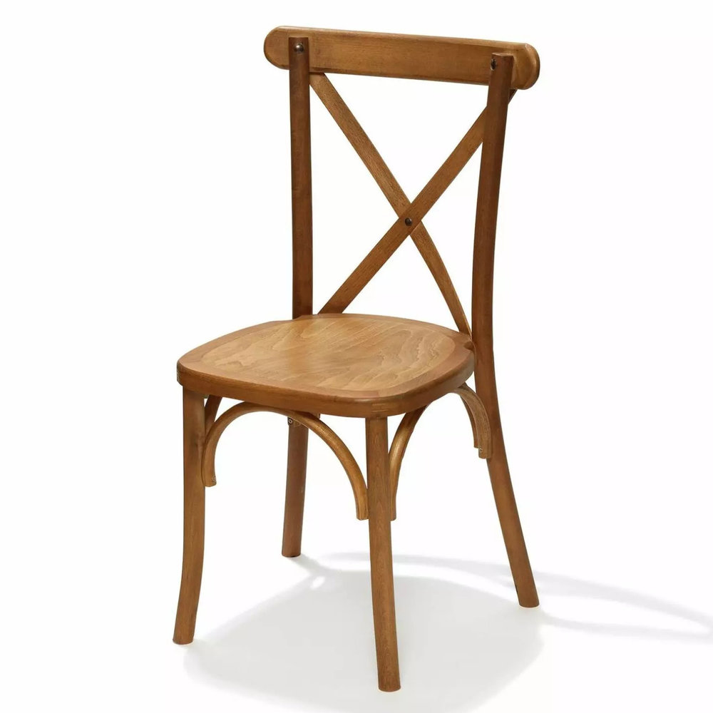 Veba Stoel Crossback | Lichtbruin | Massief Hout | Stapelbaar | 480x470x880(h)mm