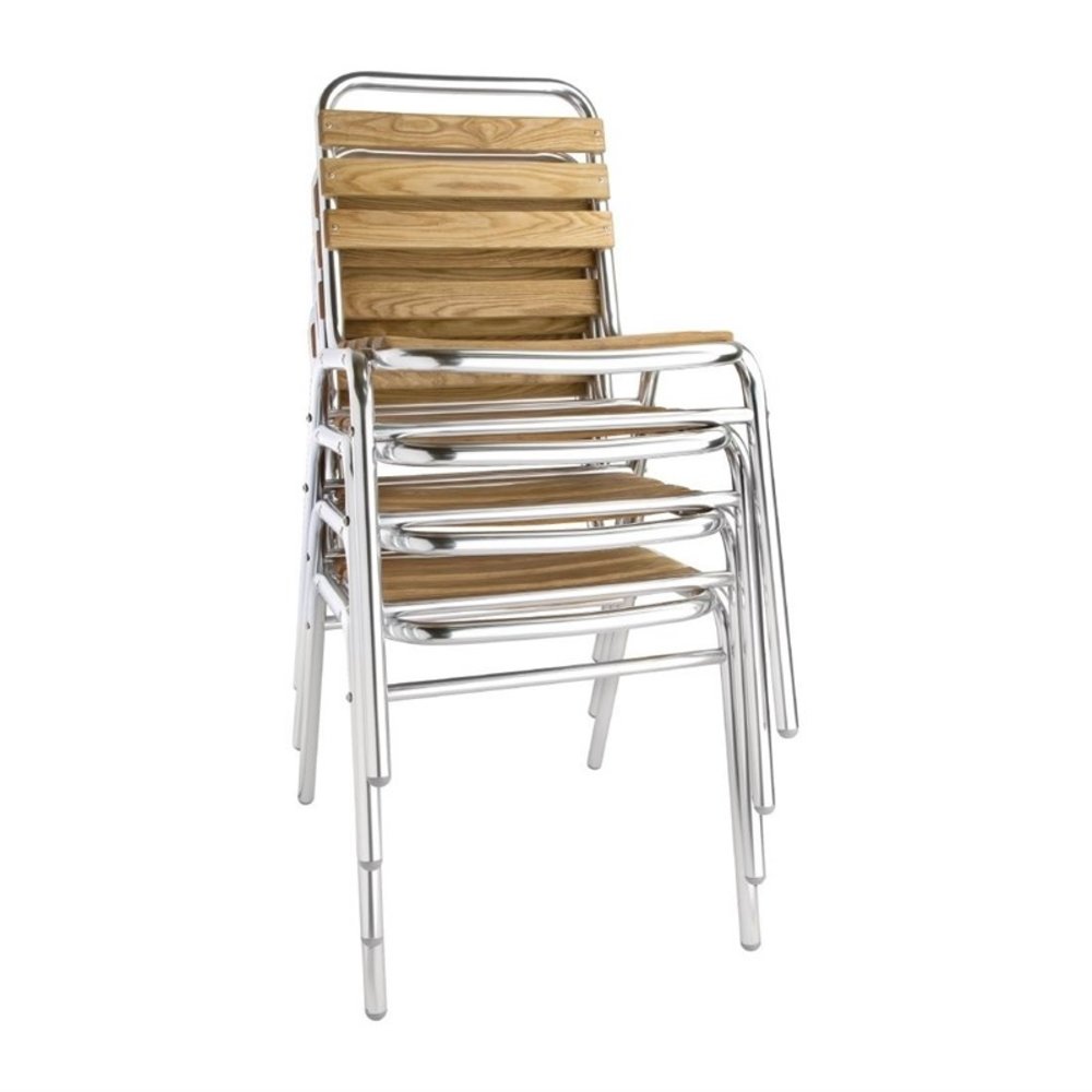Bolero Stoelen | Hout/aluminium | Hout (essen) | Grijs Frame | In-/outdoor | Stapelbaar | 4 Stuks | 485x565x773(h)mm