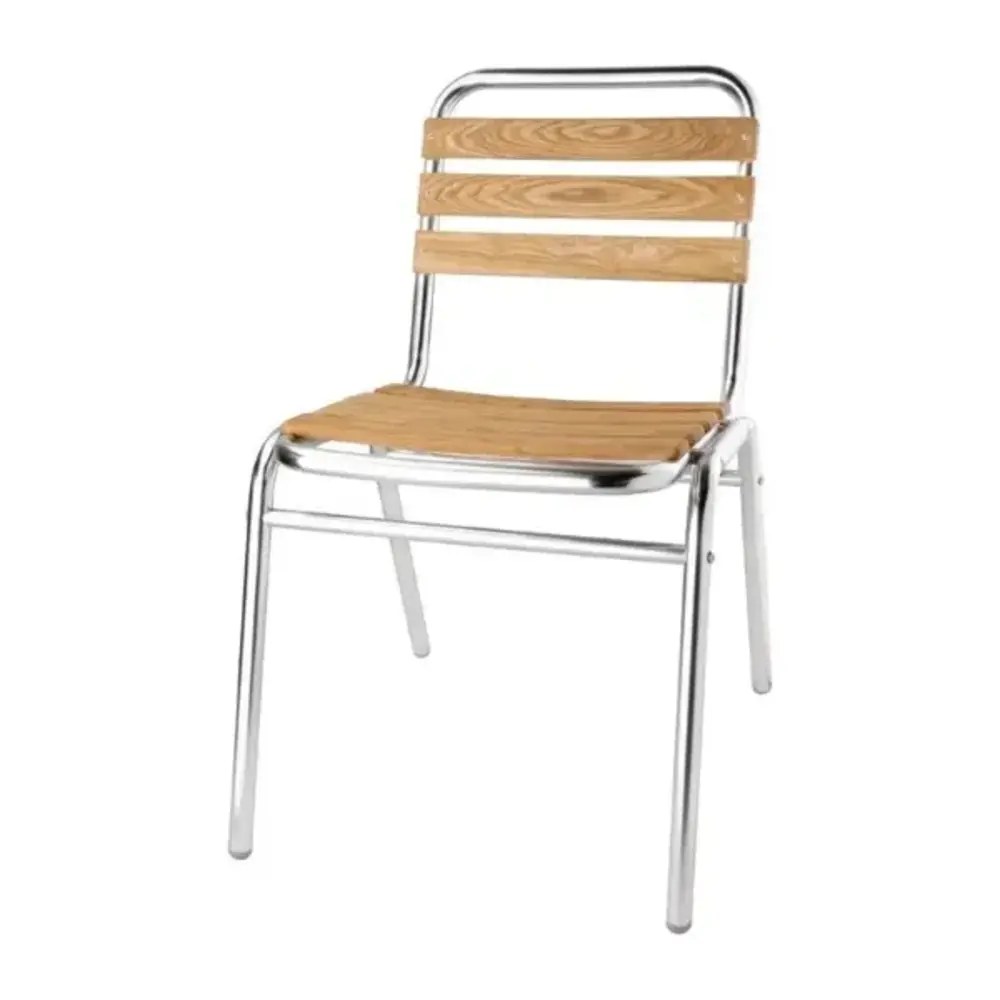 Bolero Stoelen | Hout/aluminium | Hout (essen) | Grijs Frame | In-/outdoor | Stapelbaar | 4 Stuks | 485x565x773(h)mm