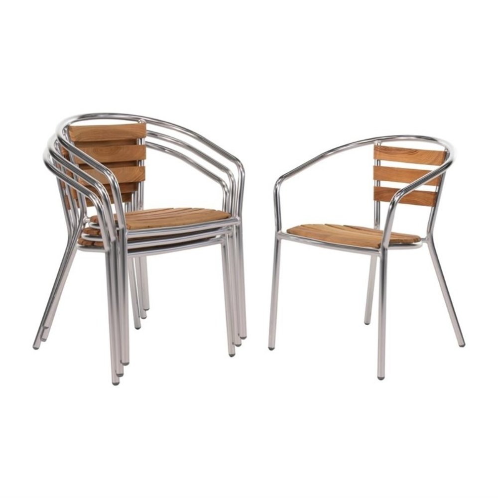 Bolero Stoelen | Hout/aluminium | Hout (essen) | Grijs Frame | In-/outdoor | Stapelbaar | 4 Stuks | 555x530x730(h)mm