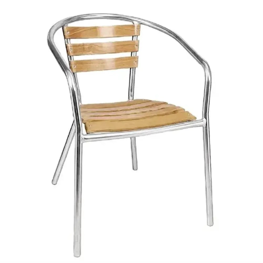 Bolero Stoelen | Hout/aluminium | Hout (essen) | Grijs Frame | In-/outdoor | Stapelbaar | 4 Stuks | 555x530x730(h)mm