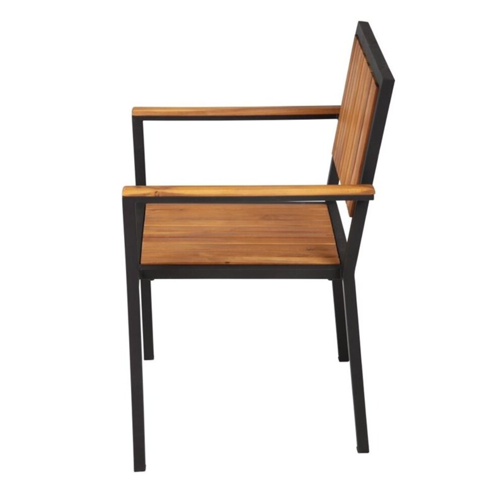 Bolero Stoelen | Hout/staal | Hout (acacia) | Zwart Frame | In-/outdoor | Stapelbaar | 4 Stuks | 550x530x860(h)mm
