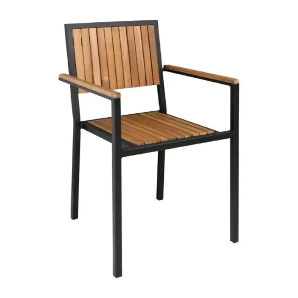 Bolero Stoelen | Hout/staal | Hout (acacia) | Zwart Frame | In-/outdoor | Stapelbaar | 4 Stuks | 550x530x860(h)mm