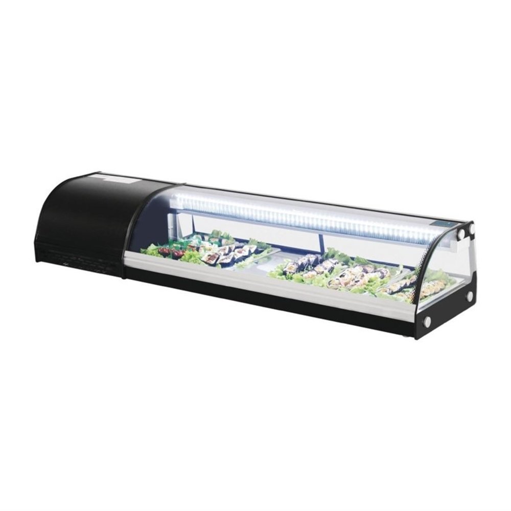 Polar Sushivitrine | Zwart | 60l | 0°c/+6°c | Statisch | 5x 1/3 GN | Compressor Links | 1500x390x290(h)mm