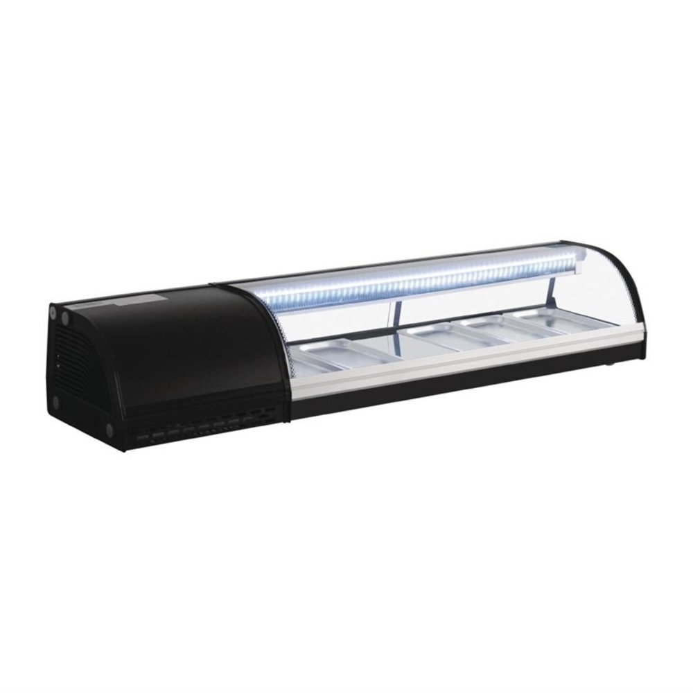 Polar Sushivitrine | Zwart | 60l | 0°c/+6°c | Statisch | 5x 1/3 GN | Compressor Links | 1500x390x290(h)mm