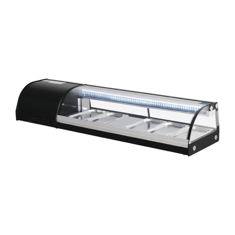 Polar Sushivitrine | Zwart | 60l | 0°c/+6°c | Statisch | 5x 1/3 GN | Compressor Links | 1500x390x290(h)mm