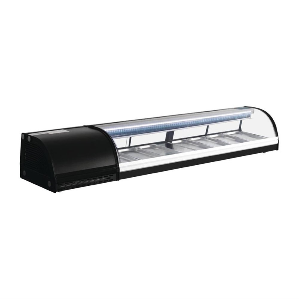 Polar Sushivitrine | Zwart | 80l | 0°c/+6°c | Statisch | 7x 1/3 GN | Compressor Rechts | 1800x390x290(h)mm
