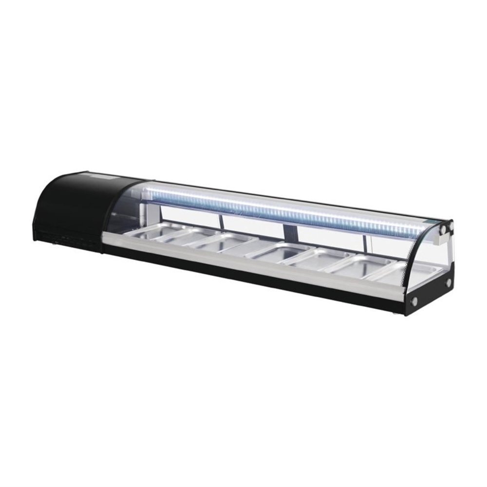Polar Sushivitrine | Zwart | 80l | 0°c/+6°c | Statisch | 7x 1/3 GN | Compressor Rechts | 1800x390x290(h)mm