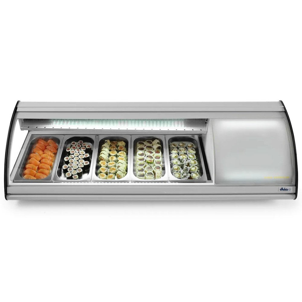 Arktic by Hendi Sushivitrine | Wit/zwart | 5x 1/3 GN | 0°c/+6°c | Statisch | Compressor Rechts | 1307x450x330(h)mm