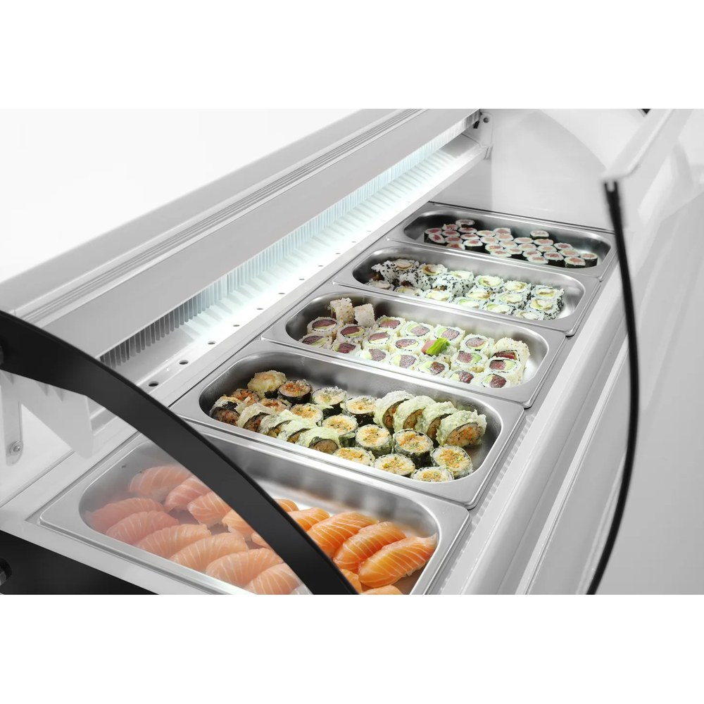 Arktic by Hendi Sushivitrine | Wit/zwart | 5x 1/3 GN | 0°c/+6°c | Statisch | Compressor Rechts | 1307x450x330(h)mm