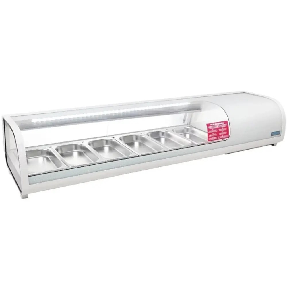 Polar Tapasvitrine | G-serie | Wit | 6x 1/3 GN | 0°c/+12°c | Statisch | 1 Niveau | 1529x420x292(h)mm