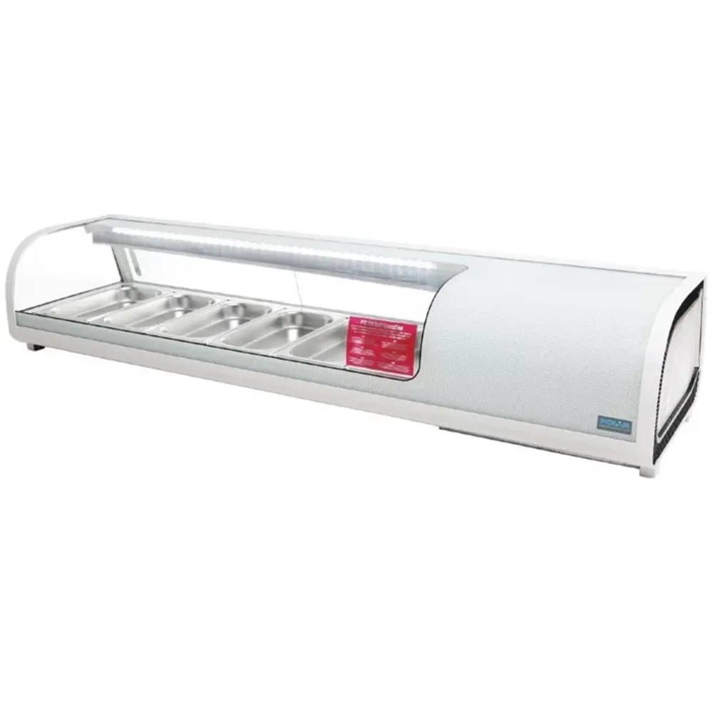 Polar Tapasvitrine | G-serie | Wit | 6x 1/3 GN | 0°c/+12°c | Statisch | 1 Niveau | 1529x420x292(h)mm