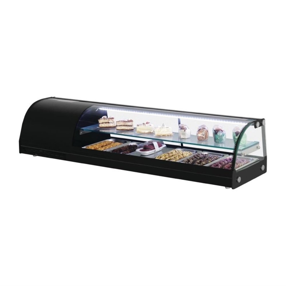 Polar Tapasvitrine | Zwart | 5x 1/3 GN | +4°c/+8°c | Statisch | 2 Niveaus | 1500x390x330(h)mm
