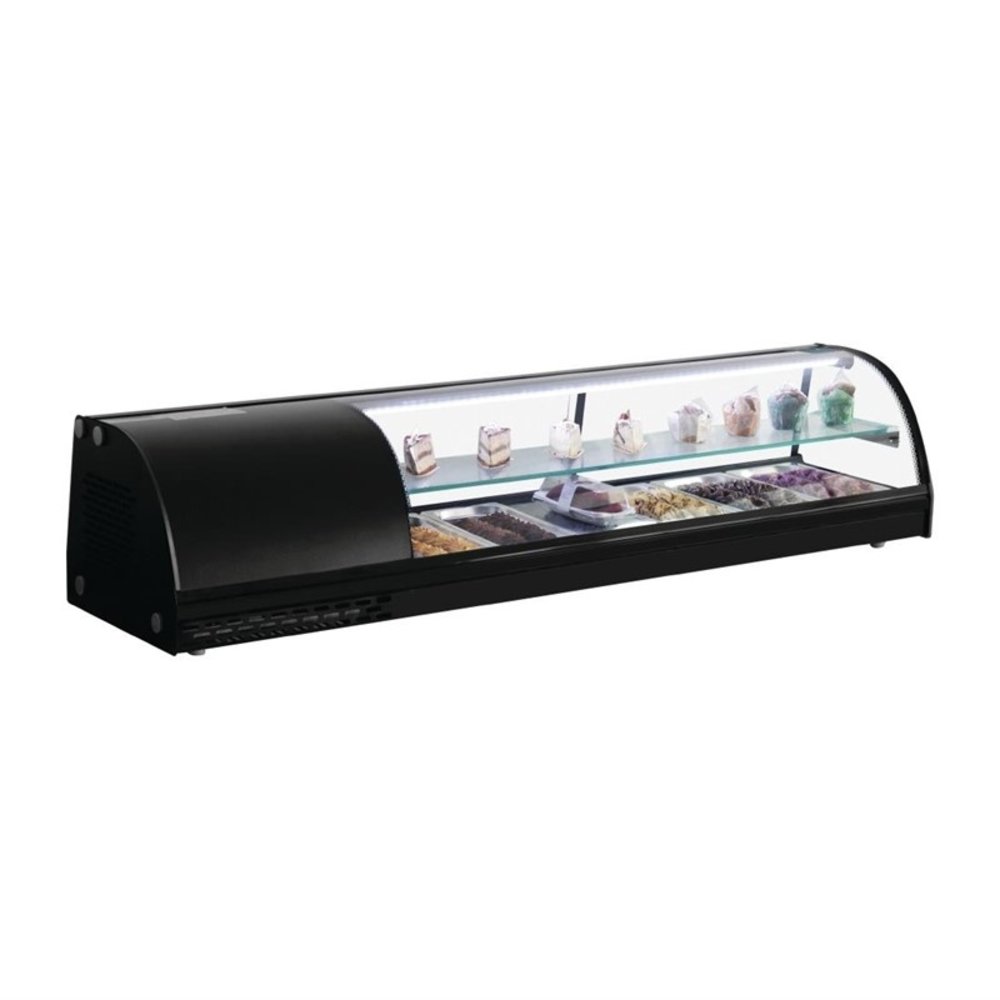 Polar Tapasvitrine | Zwart | 5x 1/3 GN | +4°c/+8°c | Statisch | 2 Niveaus | 1500x390x330(h)mm