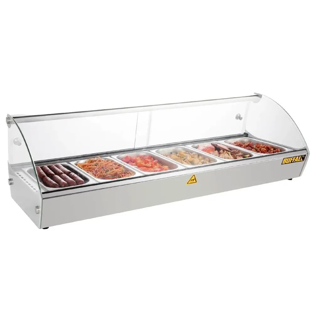 Buffalo Verwarmde Tapasvitrine | Rvs | 6x 1/3 GN | 30°c/90°c | Statisch | 1 Niveau | 0.8kw (230v) | 1127x420x336(h)mm