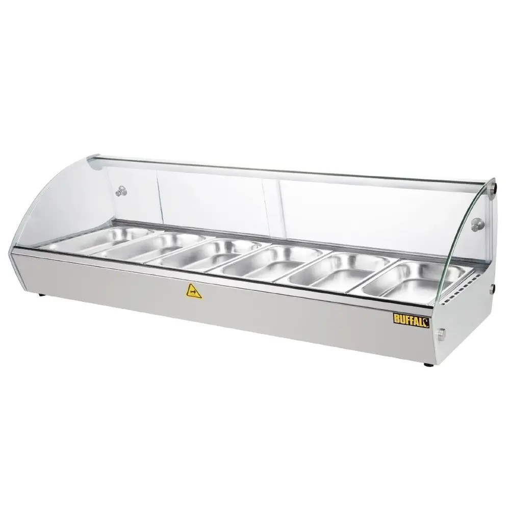 Buffalo Verwarmde Tapasvitrine | Rvs | 6x 1/3 GN | 30°c/90°c | Statisch | 1 Niveau | 0.8kw (230v) | 1127x420x336(h)mm