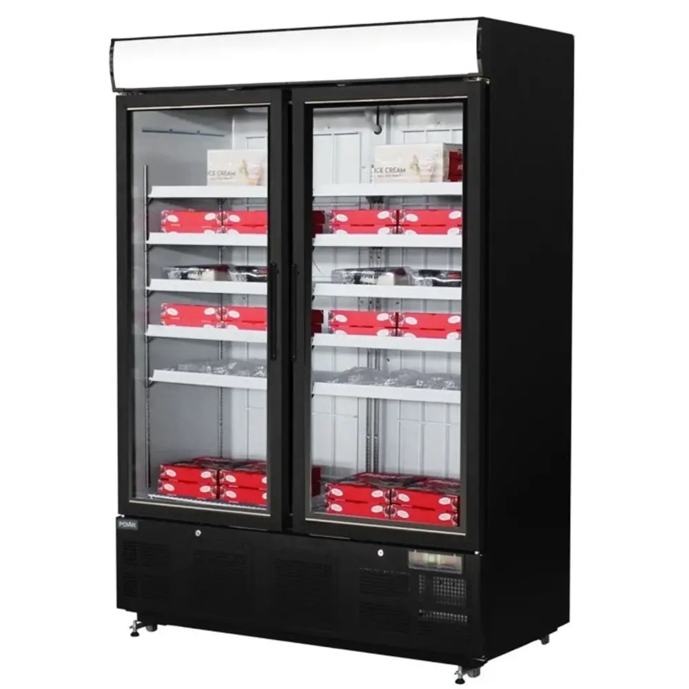 Polar Vrieskast | G-serie | 920l | Zwart | -18°c/-22°c | Statisch + Ventilator | Draaideuren | Wielen | 1370x720x2022(h)mm