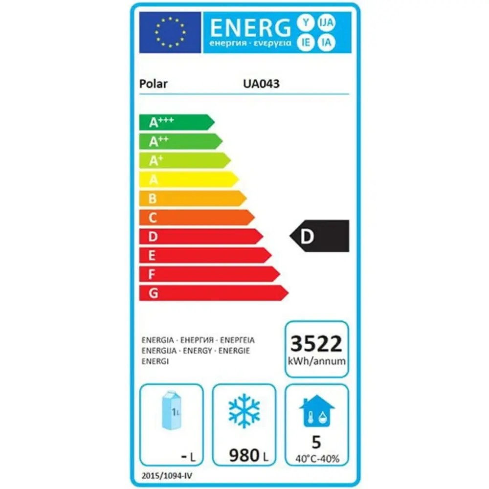 Polar Vrieskast | U-serie | 1400l (2/1 Gn) | Rvs | -10°c/-22°c | Geforceerd | Draaideuren | Wielen (geremd) | 1400x810x2150(h)mm