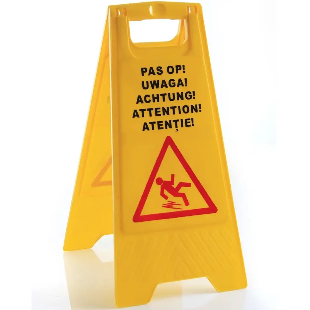 Hendi Waarschuwingsbord | Kunststof | "pas Op!" (nl/pl/de/en/ro) | 460x300x615(h)mm