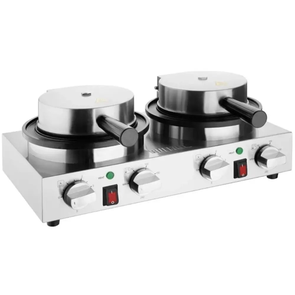 Buffalo Wafelijzer | Dubbel | Belgische Wafels (ø180mm) | 50°c/250°c | 2kw (230v) | Timer | 500x290x198(h)mm