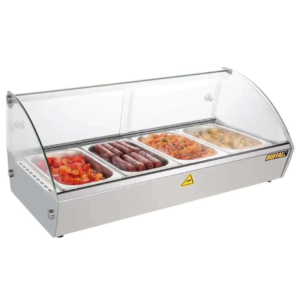 Buffalo Verwarmde Tapasvitrine | Rvs | 4x 1/3 GN | 30°c/90°c | Statisch | 1 Niveau | 0.5kw (230v) | 773x420x336(h)mm