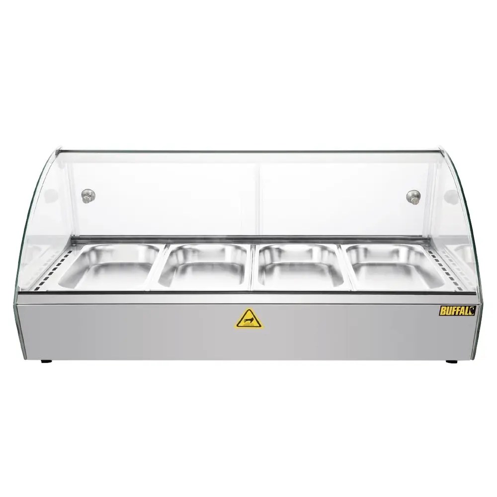 Buffalo Verwarmde Tapasvitrine | Rvs | 4x 1/3 GN | 30°c/90°c | Statisch | 1 Niveau | 0.5kw (230v) | 773x420x336(h)mm
