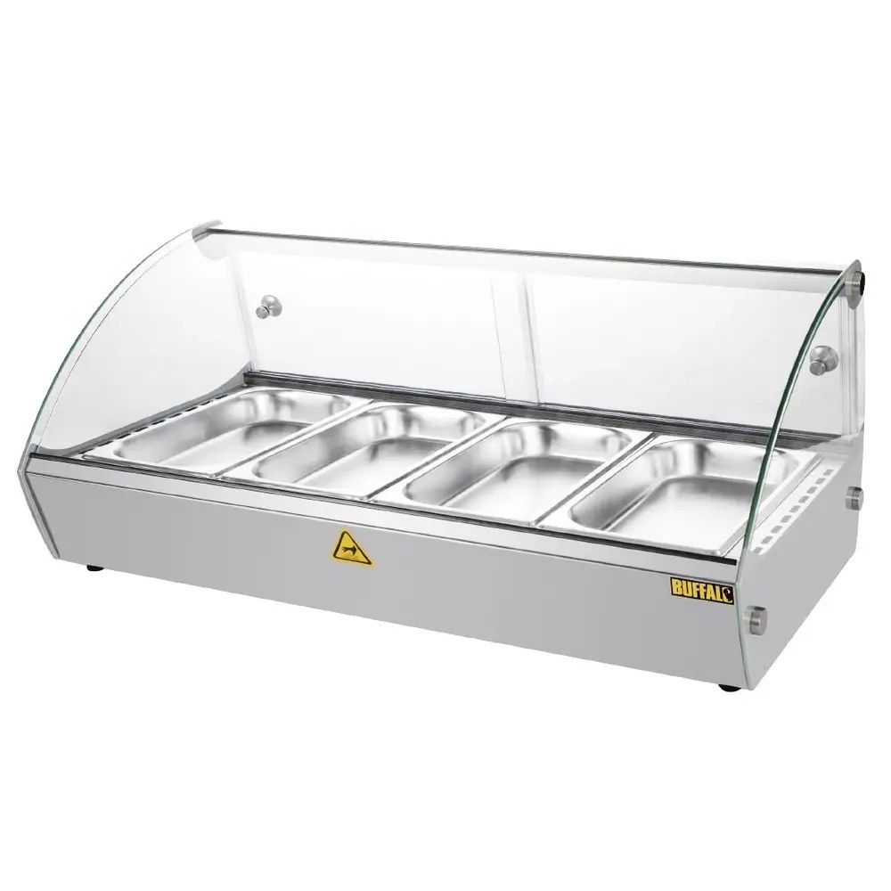Buffalo Verwarmde Tapasvitrine | Rvs | 4x 1/3 GN | 30°c/90°c | Statisch | 1 Niveau | 0.5kw (230v) | 773x420x336(h)mm