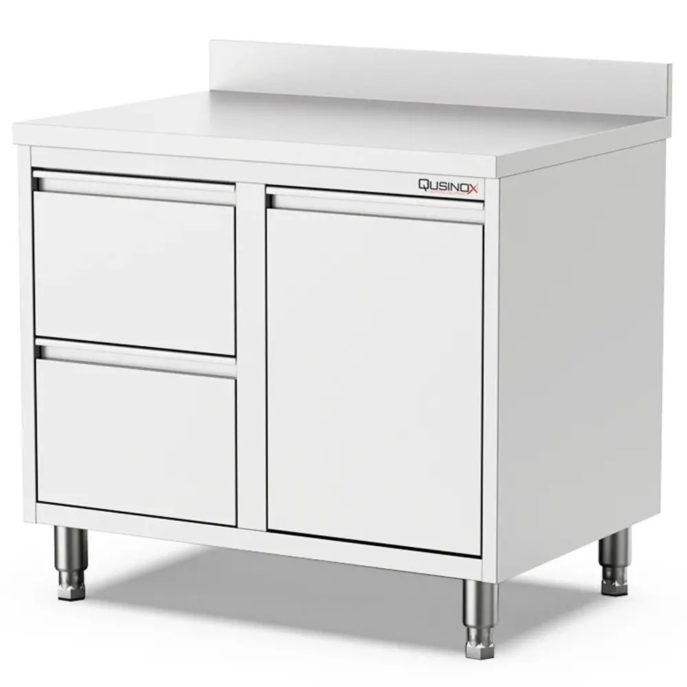 Qusinox Werkbank | 600 Line | Rvs | Kanteldeur + Laden (rechts) | Achteropstand | 1000x600x900(h)mm