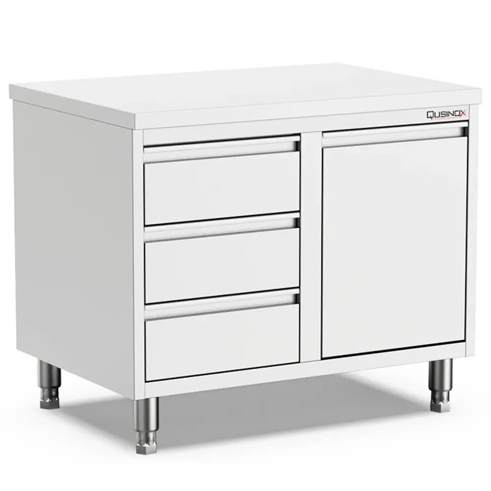 Qusinox Werkbank | 600 Line | Rvs | Kanteldeur + Laden (rechts) | 800x600x900(h)mm