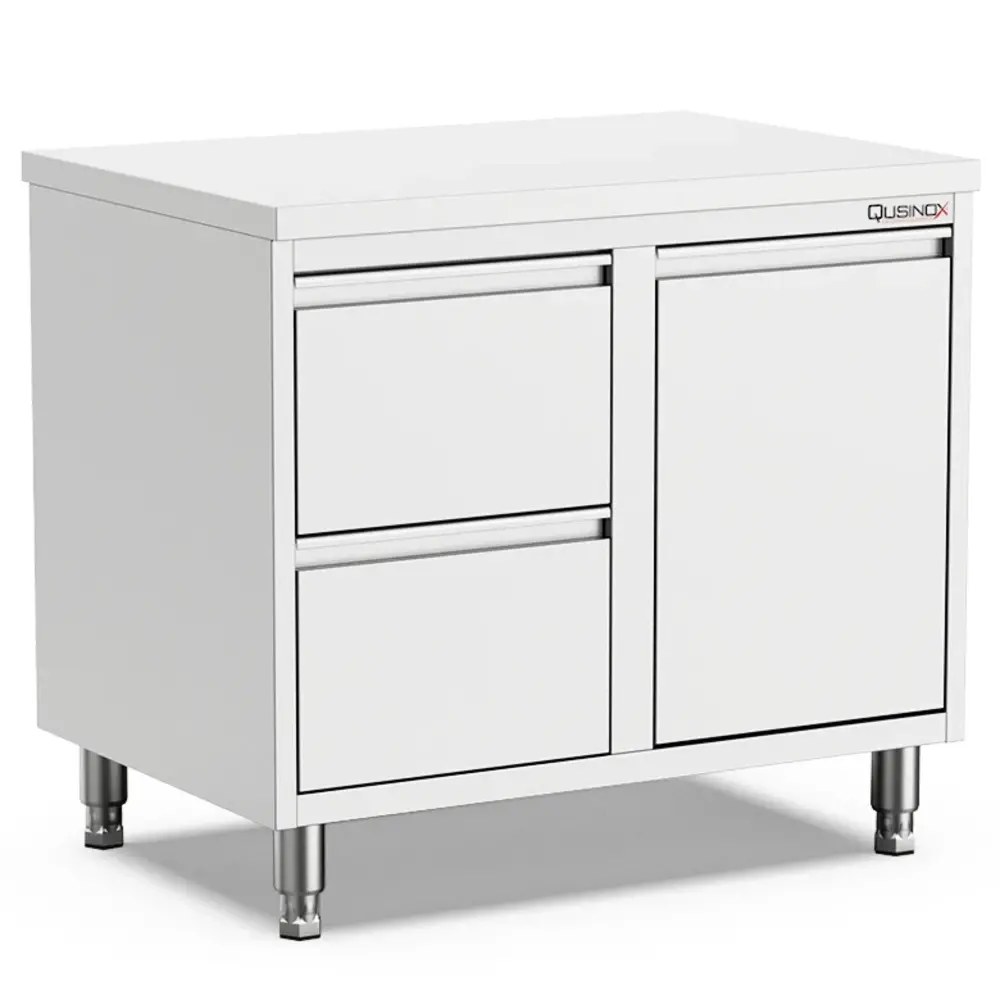 Qusinox Werkbank | 600 Line | Rvs | Kanteldeur + Laden (rechts) | 1000x600x900(h)mm
