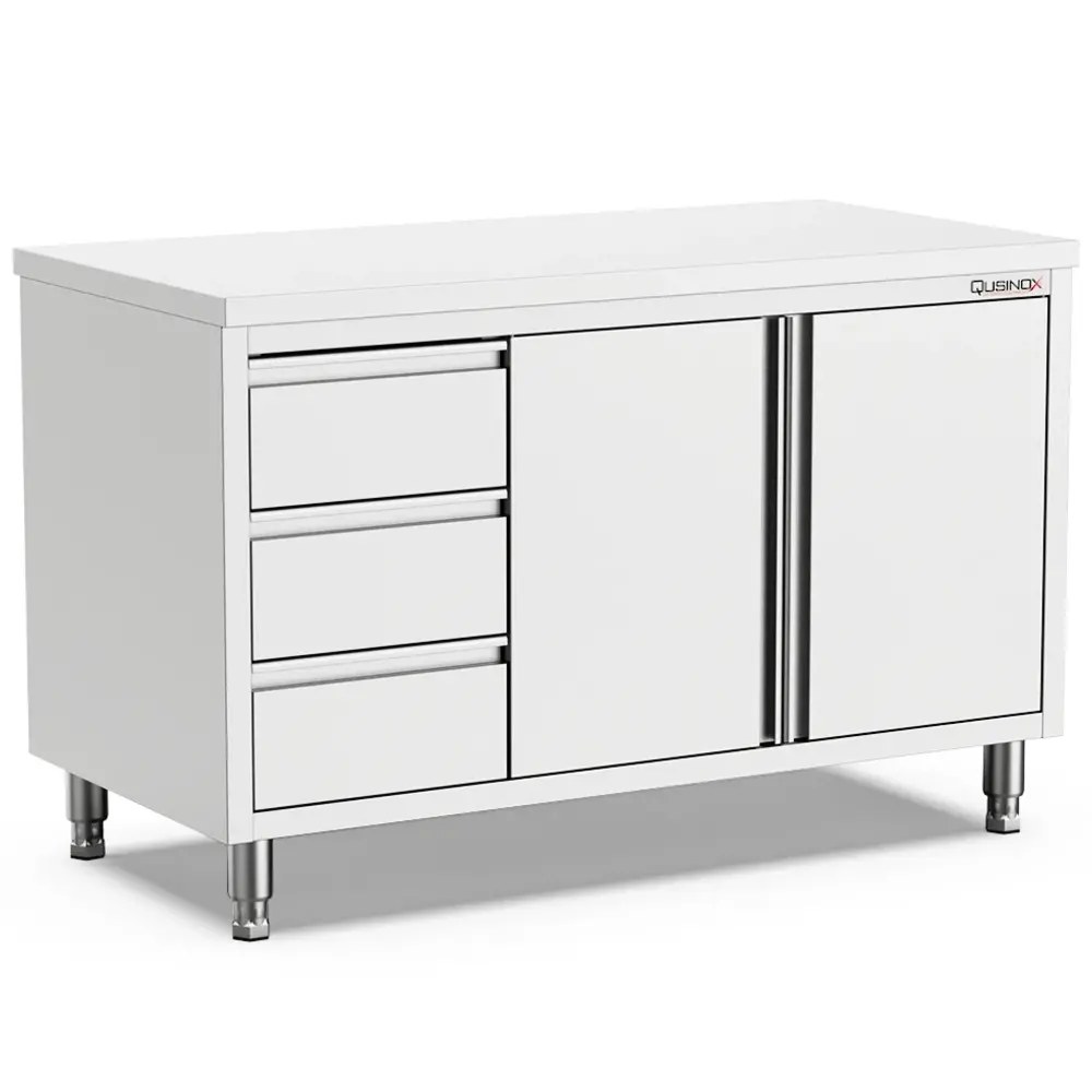 Qusinox Werkbank | 700 Line | Rvs | Draaideuren + Laden (rechts) | 1200x700x900(h)mm