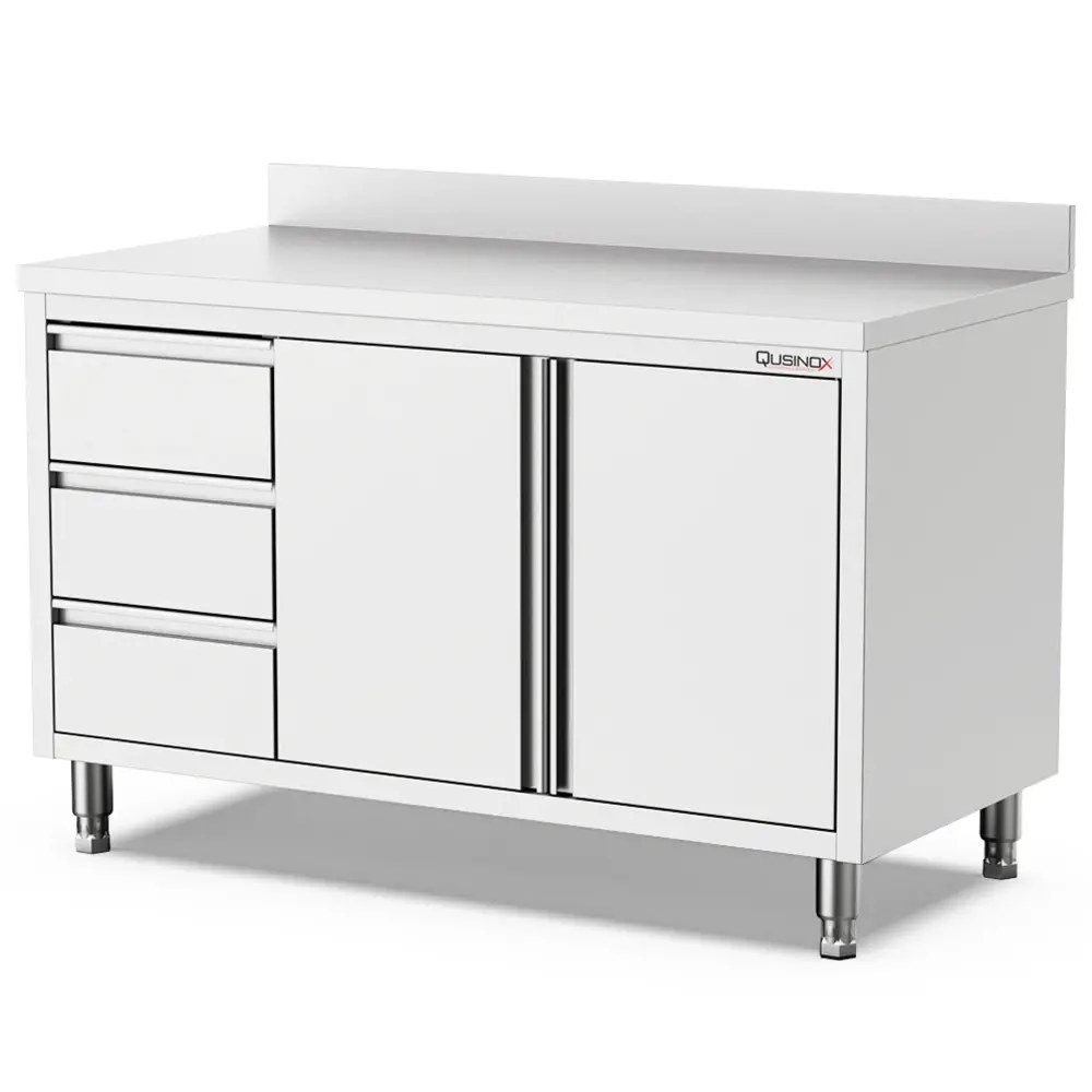 Qusinox Werkbank | 700 Line | Rvs | Draaideuren + Laden (rechts) | Achteropstand | 1000x700x900(h)mm
