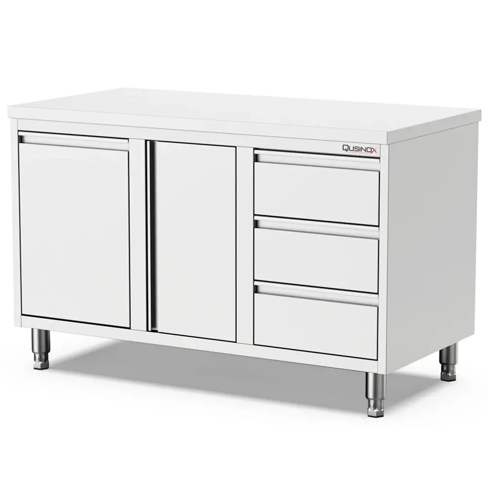 Qusinox Werkbank | 600 Line | Rvs | Kanteldeur + Draaideur + Laden (links) | 1600x600x900(h)mm