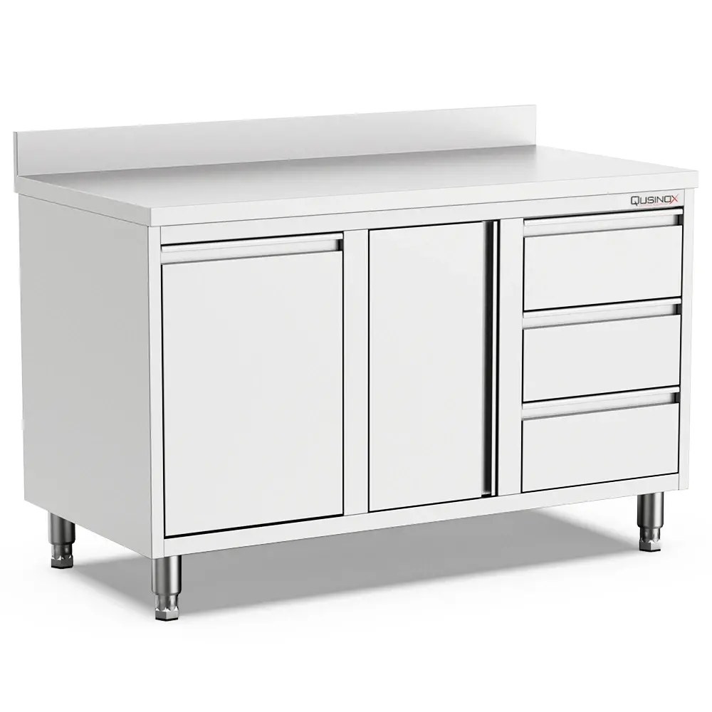Qusinox Werkbank | 600 Line | Rvs | Kanteldeur + Draaideur + Laden (links) | Achteropstand | 1600x600x900(h)mm