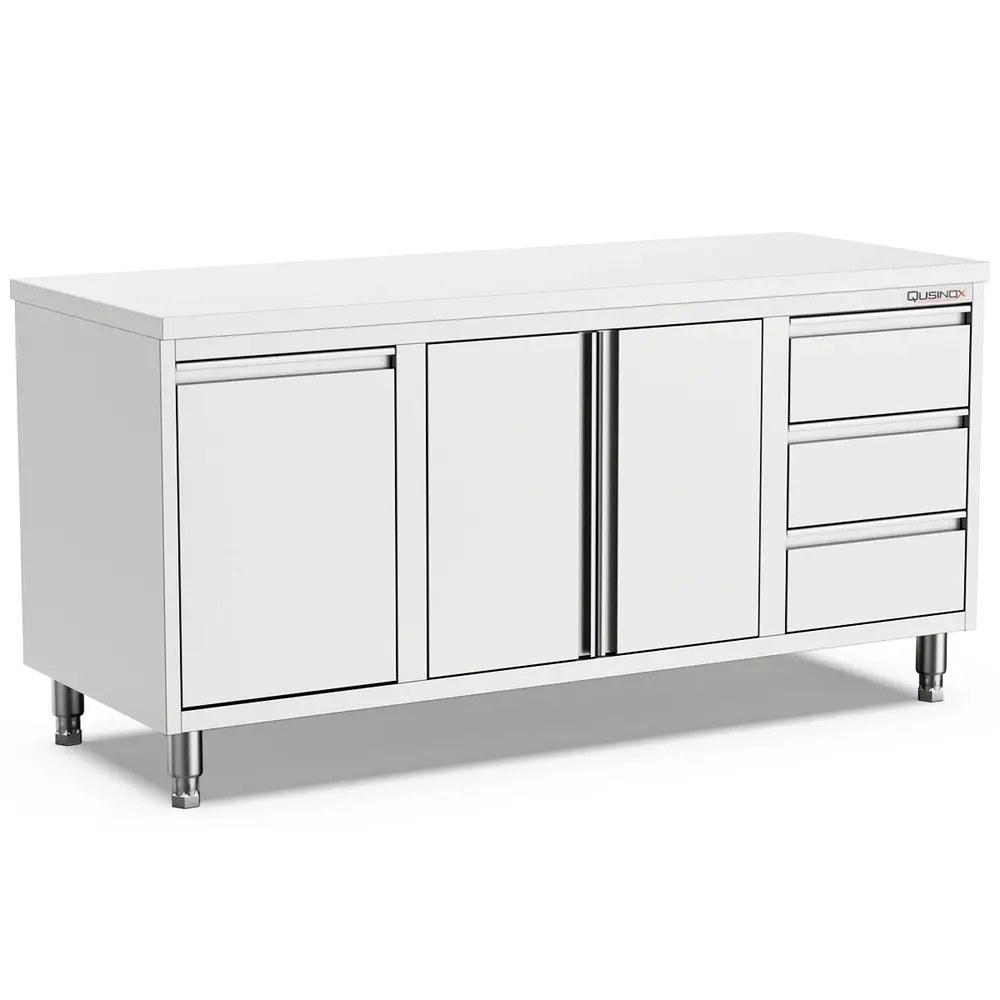 Qusinox Werkbank | 600 Line | Rvs | Kanteldeur + Draaideuren + Laden (links) | 1800x600x900(h)mm