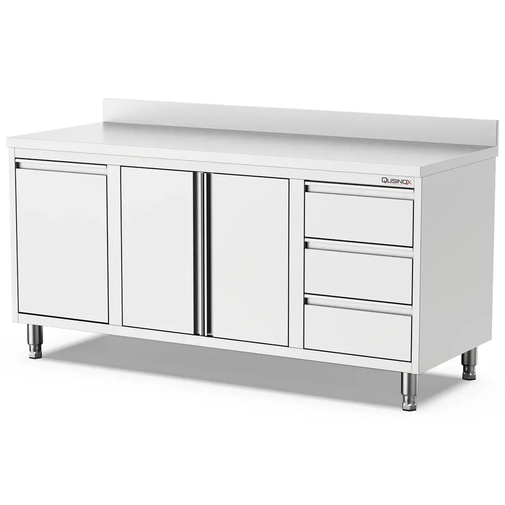 Qusinox Werkbank | 600 Line | Rvs | Kanteldeur + Draaideuren + Laden (links) | Achteropstand | 1800x600x900(h)mm