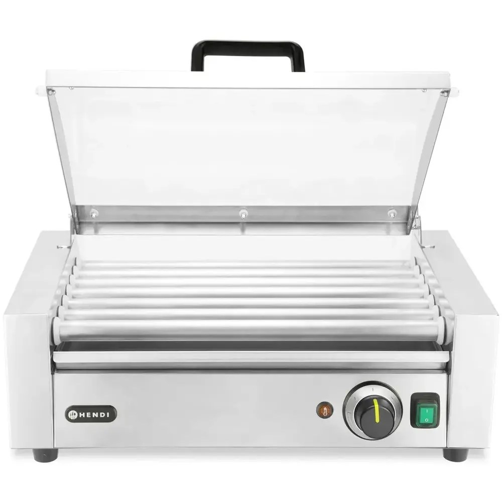 Hendi Worstengrill | 1 Zone (7 Rollen) | ≤ 230°c | 0.62kw (230v) | Incl. Deksel | 566x375x259(h)mm