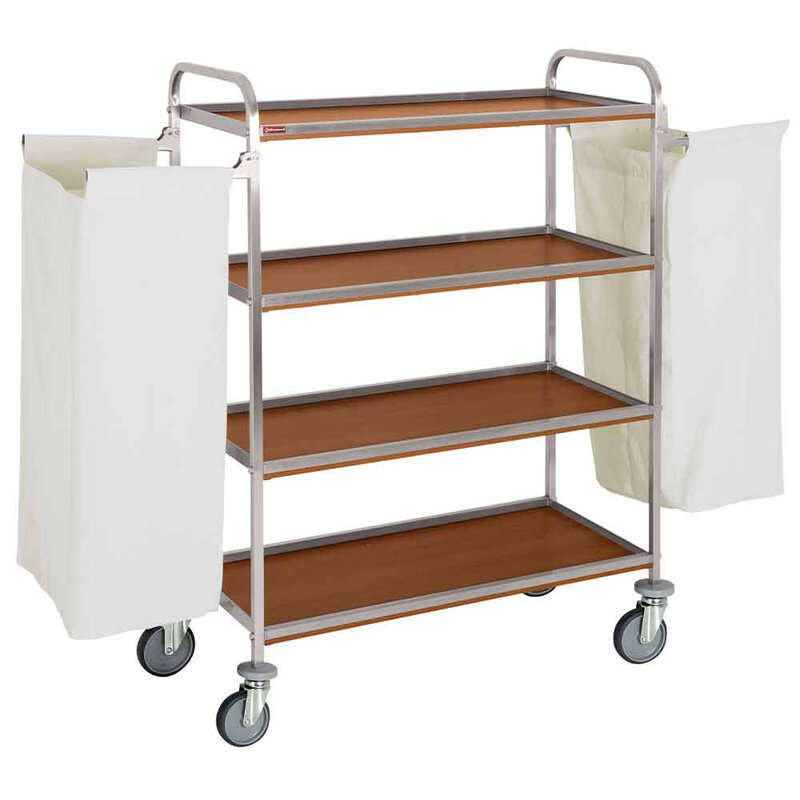Inox Wagen Voor Wasgoed, 4 Niveaus, Met 2 Zakken - Donkere Eik