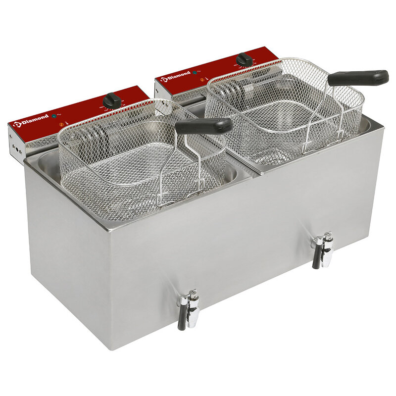 Elektrische Friteuse Tafelmodel 2x 12 Liter + Aftapkraan