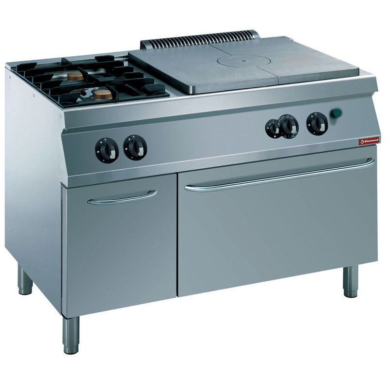 Fornuis 2 Vuren, 1 Doorkookplaat, Gasoven GN 2/1, Neutrale Kast
