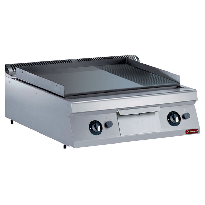 Bakplaat op Gas, 2/3 Vlak en 1/3 Geribd, Hard Verchroomde -top-