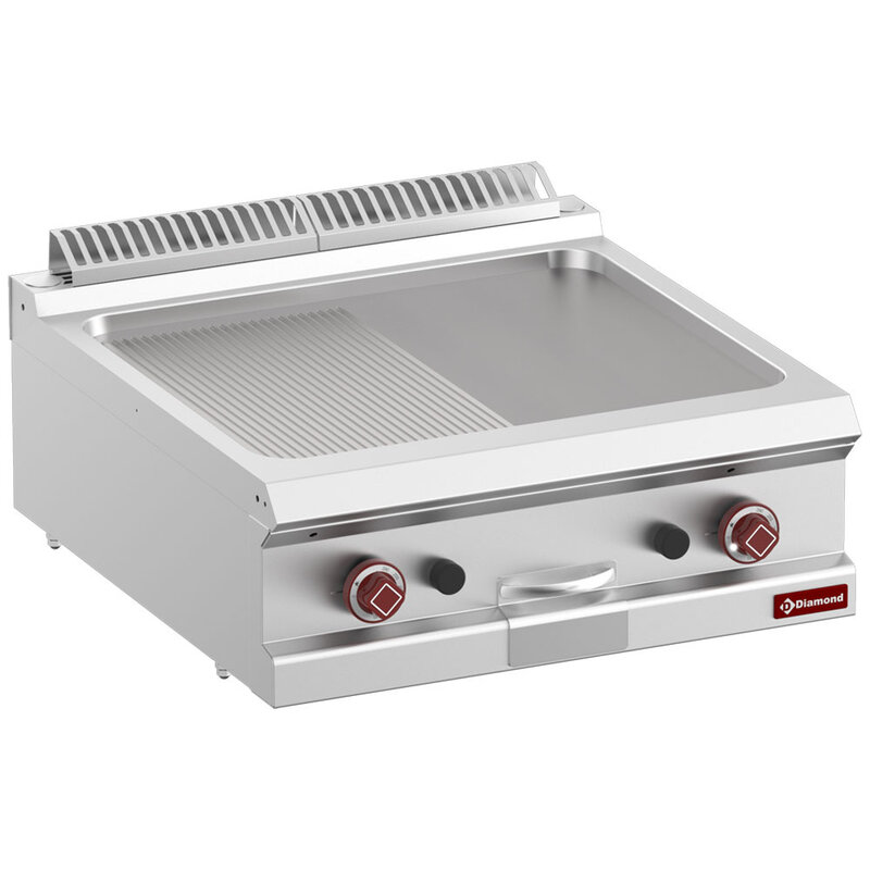 Braadplaat op Gas 1/2 Vlak, 1/2 Geribbeld, Module 1/1  -top-