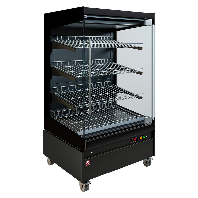 Warmte Vitrine, Zelfbediening, Met Glazen Deur, op Wielen - Full Black