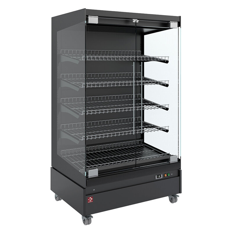 Warmte Vitrine, Zelfbediening, Met Glazen Deur, op Wielen - Full Black