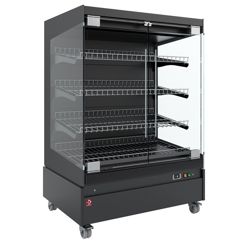 Warmte Vitrine, Zelfbediening, Met Glazen Deur, op Wielen - Full Black