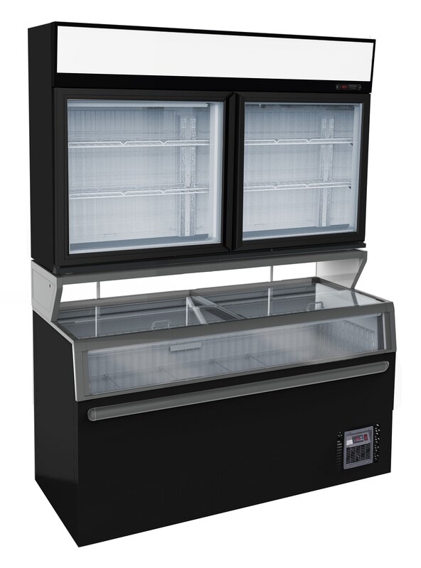 Wandvrieskast Zwart 2 Glasdeuren